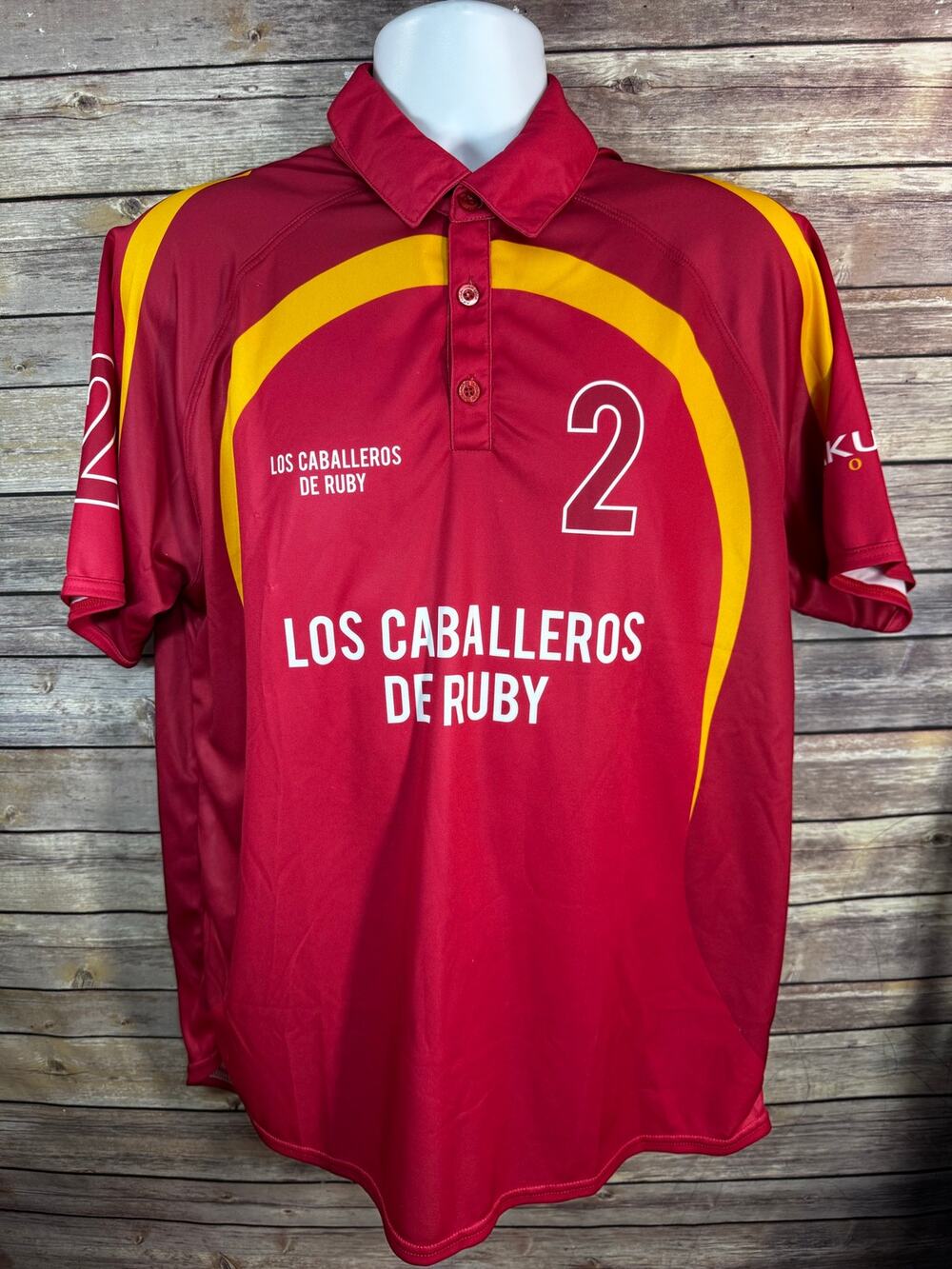 Akuma Los Caballeros De Ruby Red Yellow Polo Size 2XL Tolaga Bay